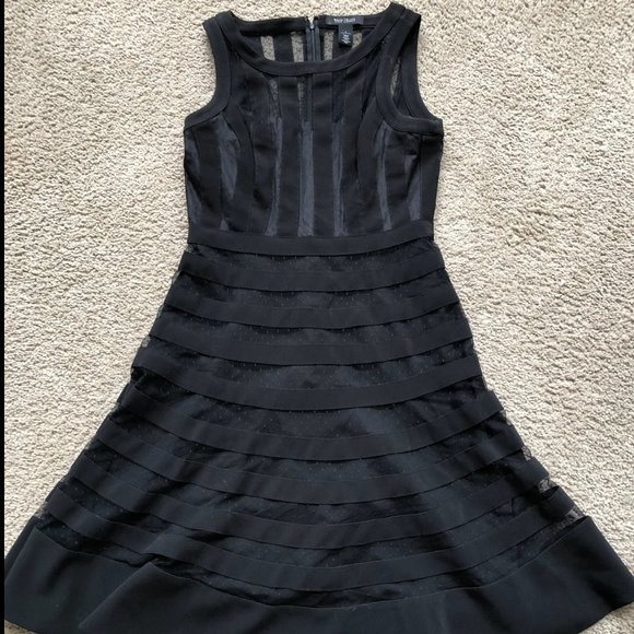 Dobby Mesh Striped Little Black Dress - Picture 8 of 10